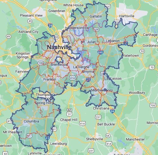Image of Nashville Service Area Map