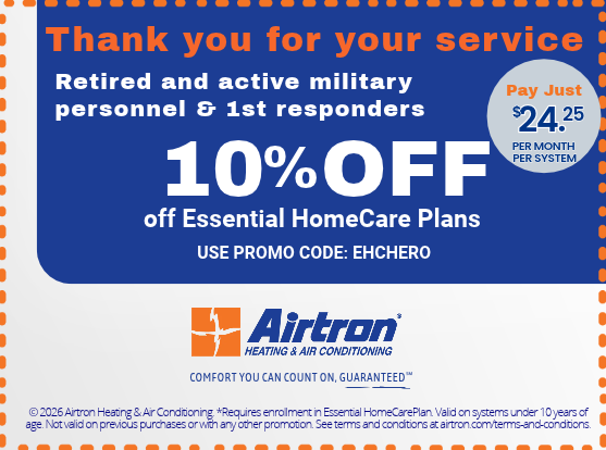 Airtron offers Essential HomeCare plan discounts to active and retired military and 1st responders