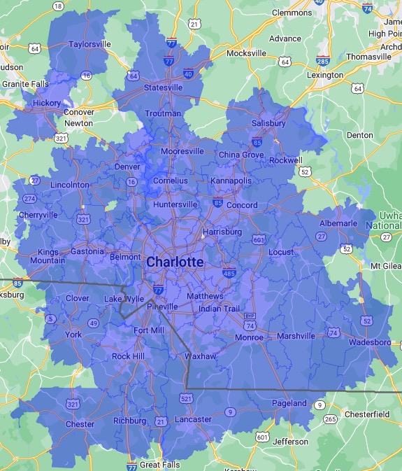 Image of Charlotte Service Area Map