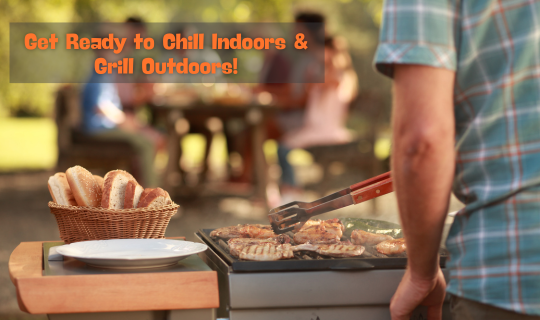 Person standing at barbeque with free Airtron grill set