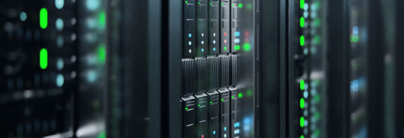 close up image of networking servers with power and status lights